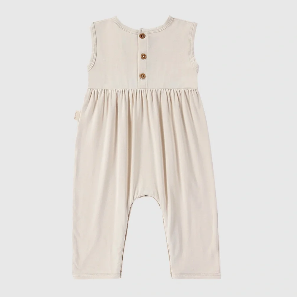 Cream Bamboo Sleeveless Buttoned Jumpsuit